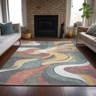 Piper Looms Chantille Swirls ACN2183 Gold Machine Washable Area Rug Lifestyle Image Feature