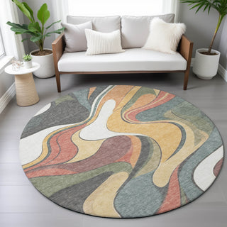 Piper Looms Chantille Swirls ACN2183 Gold Machine Washable Area Rug Round Lifestyle Image Feature