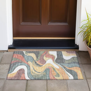 Piper Looms Chantille Swirls ACN2183 Gold Machine Washable Area Rug Scatter Outdoor Lifestyle Image Feature