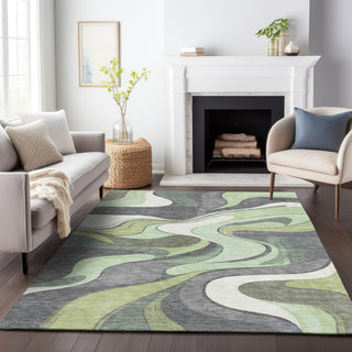 Piper Looms Chantille Swirls ACN2183 Green Machine Washable Area Rug Lifestyle Image Feature