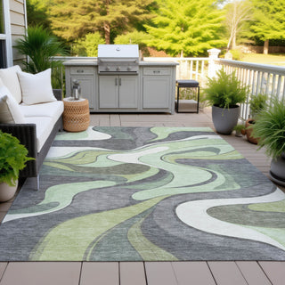 Piper Looms Chantille Swirls ACN2183 Green Machine Washable Area Rug Outdoor Lifestyle Image Feature