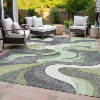 Piper Looms Chantille Swirls ACN2183 Green Machine Washable Area Rug Outdoor Lifestyle Image Feature