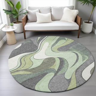 Piper Looms Chantille Swirls ACN2183 Green Machine Washable Area Rug Round Lifestyle Image Feature