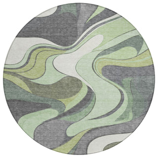 Piper Looms Chantille Swirls ACN2183 Green Machine Washable Area Rug Round Main Image