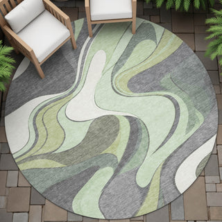 Piper Looms Chantille Swirls ACN2183 Green Machine Washable Area Rug Round Outdoor Lifestyle Image Feature