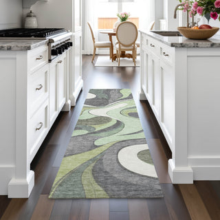Piper Looms Chantille Swirls ACN2183 Green Machine Washable Area Rug Runner Lifestyle Image Feature