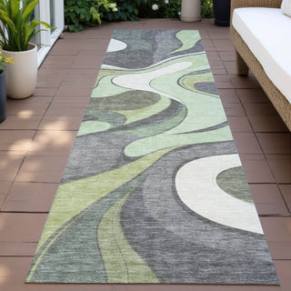 Piper Looms Chantille Swirls ACN2183 Green Machine Washable Area Rug Runner Outdoor Lifestyle Image Feature