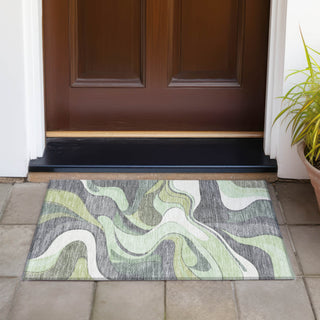 Piper Looms Chantille Swirls ACN2183 Green Machine Washable Area Rug Scatter Outdoor Lifestyle Image Feature