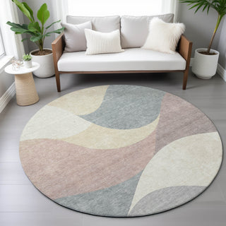 Piper Looms Chantille Swirls ACN2184 Beige Machine Washable Area Rug Round Lifestyle Image Feature