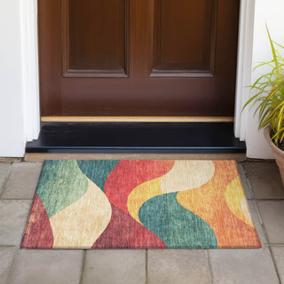 Piper Looms Chantille Swirls ACN2184 Orange Machine Washable Area Rug Scatter Outdoor Lifestyle Image Feature