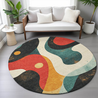 Piper Looms Chantille Swirls ACN2185 Red Machine Washable Area Rug Round Lifestyle Image Feature