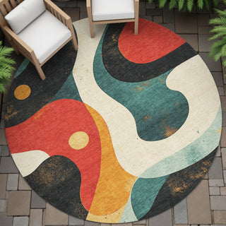Piper Looms Chantille Swirls ACN2185 Red Machine Washable Area Rug Round Outdoor Lifestyle Image Feature