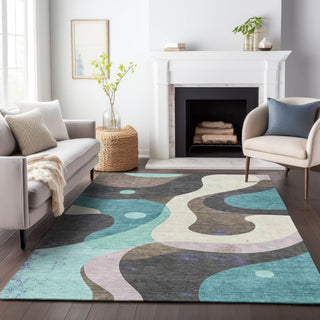 Piper Looms Chantille Swirls ACN2185 Teal Machine Washable Area Rug Lifestyle Image Feature