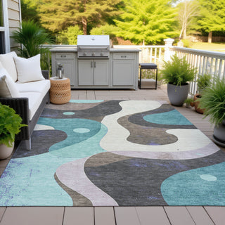 Piper Looms Chantille Swirls ACN2185 Teal Machine Washable Area Rug Outdoor Lifestyle Image Feature