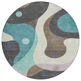 Piper Looms Chantille Swirls ACN2185 Teal Machine Washable Area Rug Round Main Image