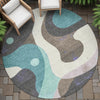 Piper Looms Chantille Swirls ACN2185 Teal Machine Washable Area Rug Round Outdoor Lifestyle Image Feature