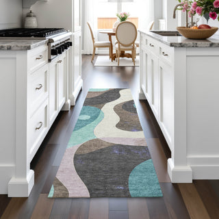 Piper Looms Chantille Swirls ACN2185 Teal Machine Washable Area Rug Runner Lifestyle Image Feature