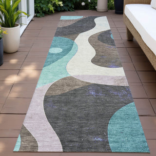 Piper Looms Chantille Swirls ACN2185 Teal Machine Washable Area Rug Runner Outdoor Lifestyle Image Feature