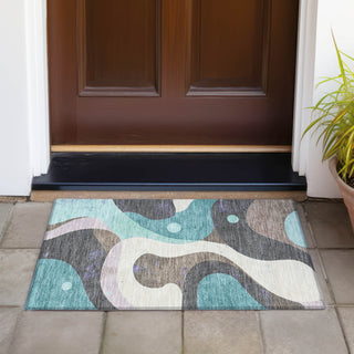 Piper Looms Chantille Swirls ACN2185 Teal Machine Washable Area Rug Scatter Outdoor Lifestyle Image Feature