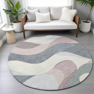 Piper Looms Chantille Swirls ACN2186 Blush Machine Washable Area Rug Round Lifestyle Image Feature