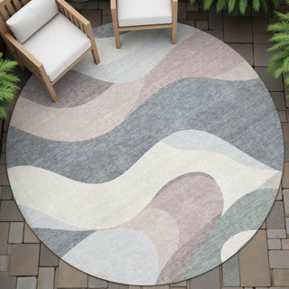 Piper Looms Chantille Swirls ACN2186 Blush Machine Washable Area Rug Round Outdoor Lifestyle Image Feature