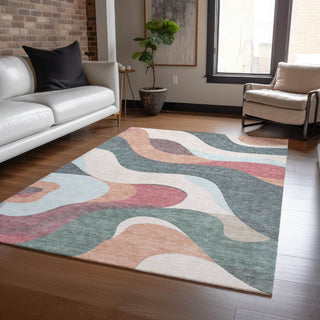 Piper Looms Chantille Swirls ACN2186 Coral Machine Washable Area Rug Lifestyle Image Feature