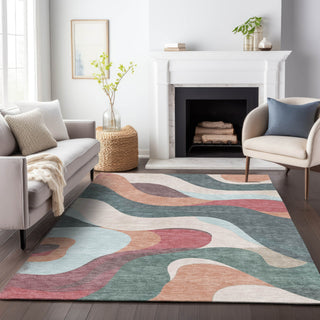 Piper Looms Chantille Swirls ACN2186 Coral Machine Washable Area Rug Lifestyle Image Feature