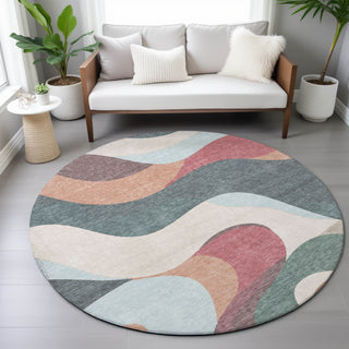 Piper Looms Chantille Swirls ACN2186 Coral Machine Washable Area Rug Round Lifestyle Image Feature