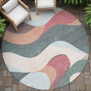 Piper Looms Chantille Swirls ACN2186 Coral Machine Washable Area Rug Round Outdoor Lifestyle Image Feature