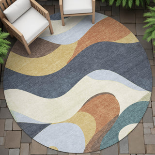 Piper Looms Chantille Swirls ACN2186 Gold Machine Washable Area Rug Round Outdoor Lifestyle Image Feature