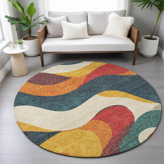 Piper Looms Chantille Swirls ACN2186 Orange Machine Washable Area Rug Round Lifestyle Image Feature