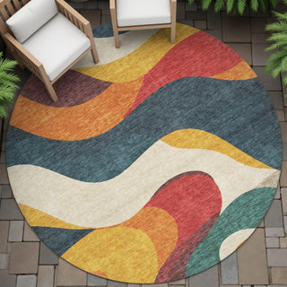 Piper Looms Chantille Swirls ACN2186 Orange Machine Washable Area Rug Round Outdoor Lifestyle Image Feature