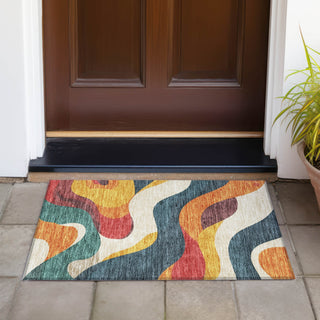 Piper Looms Chantille Swirls ACN2186 Orange Machine Washable Area Rug Scatter Outdoor Lifestyle Image Feature