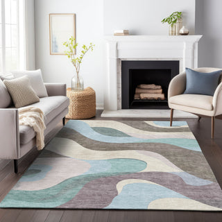 Piper Looms Chantille Swirls ACN2186 Taupe Machine Washable Area Rug Lifestyle Image Feature
