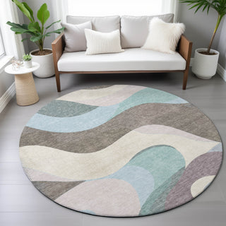 Piper Looms Chantille Swirls ACN2186 Taupe Machine Washable Area Rug Round Lifestyle Image Feature