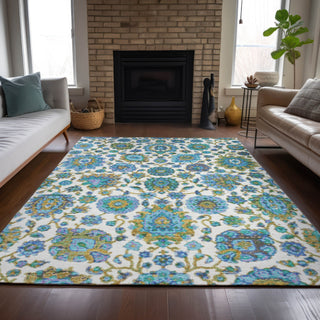 Piper Looms Chantille Global ACN2187 Aqua Machine Washable Area Rug Lifestyle Image Feature