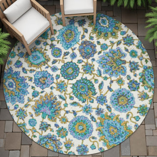 Piper Looms Chantille Global ACN2187 Aqua Machine Washable Area Rug Round Outdoor Lifestyle Image Feature