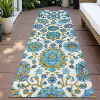 Piper Looms Chantille Global ACN2187 Aqua Machine Washable Area Rug Runner Outdoor Lifestyle Image Feature