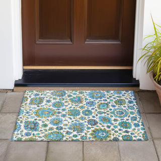Piper Looms Chantille Global ACN2187 Aqua Machine Washable Area Rug Scatter Outdoor Lifestyle Image Feature