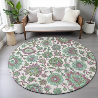 Piper Looms Chantille Global ACN2187 Mint Machine Washable Area Rug Round Lifestyle Image Feature