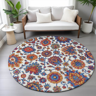 Piper Looms Chantille Global ACN2187 Red Machine Washable Area Rug Round Lifestyle Image Feature