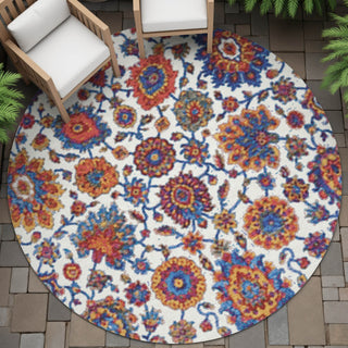 Piper Looms Chantille Global ACN2187 Red Machine Washable Area Rug Round Outdoor Lifestyle Image Feature