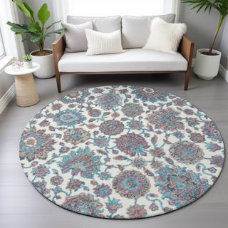 Piper Looms Chantille Global ACN2187 Teal Machine Washable Area Rug Round Lifestyle Image Feature