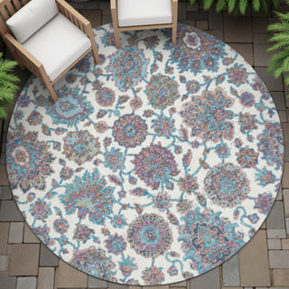 Piper Looms Chantille Global ACN2187 Teal Machine Washable Area Rug Round Outdoor Lifestyle Image Feature