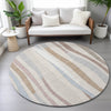 Piper Looms Chantille Stripes ACN2188 Beige Machine Washable Area Rug Round Lifestyle Image Feature