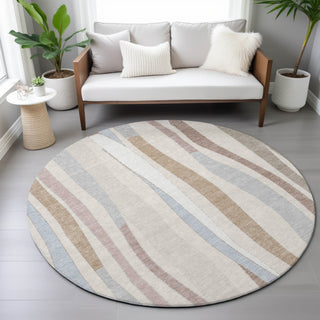 Piper Looms Chantille Stripes ACN2188 Beige Machine Washable Area Rug Round Lifestyle Image Feature