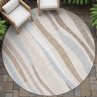 Piper Looms Chantille Stripes ACN2188 Beige Machine Washable Area Rug Round Outdoor Lifestyle Image Feature