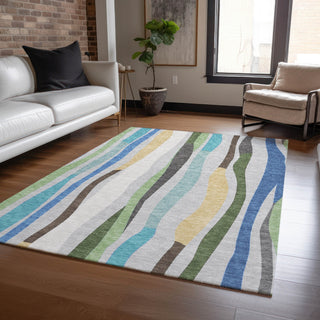 Piper Looms Chantille Stripes ACN2188 Green Machine Washable Area Rug Lifestyle Image Feature