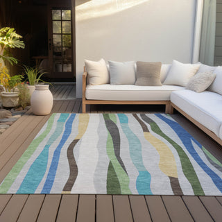 Piper Looms Chantille Stripes ACN2188 Green Machine Washable Area Rug Outdoor Lifestyle Image Feature