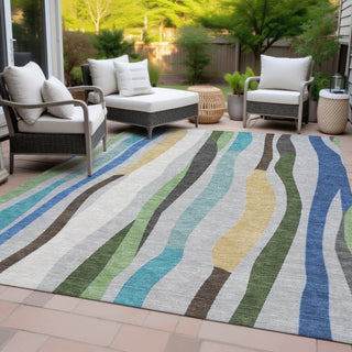 Piper Looms Chantille Stripes ACN2188 Green Machine Washable Area Rug Outdoor Lifestyle Image Feature